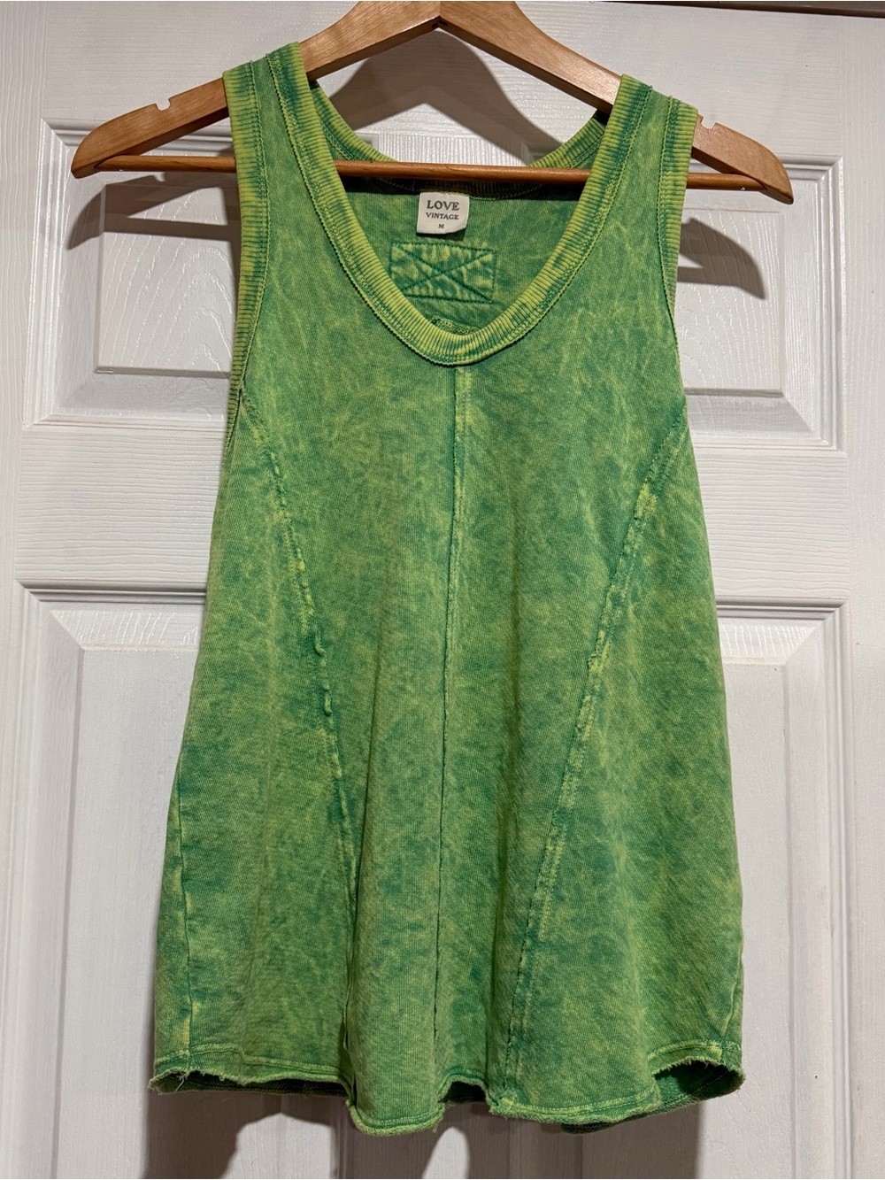 Love Vintage Womens Grunge Tank Top M Green Acid Wash Sleeveless Raw Hem Casual